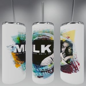 20oz steel double wall tumbler with clear plastic lid & metal straw.